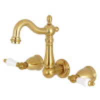 Thumbnail for Kingston Brass KS1227PL 8-Inch Center Wall Mount Bathroom Faucet, Brushed Brass - BNGBath