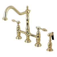 Thumbnail for Kingston Brass KS1272TALBS Tudor Bridge Kitchen Faucet with Brass Sprayer, Polished Brass - BNGBath