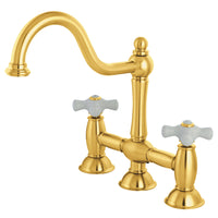 Thumbnail for Kingston Brass KS3782PX Restoration Bridge Kitchen Faucet, Polished Brass - BNGBath