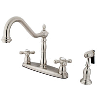 Thumbnail for Kingston Brass KB1758AXBS Heritage Centerset Kitchen Faucet, Brushed Nickel - BNGBath