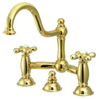 Thumbnail for Kingston Brass KS3912AX Restoration Bathroom Bridge Faucet, Polished Brass - BNGBath