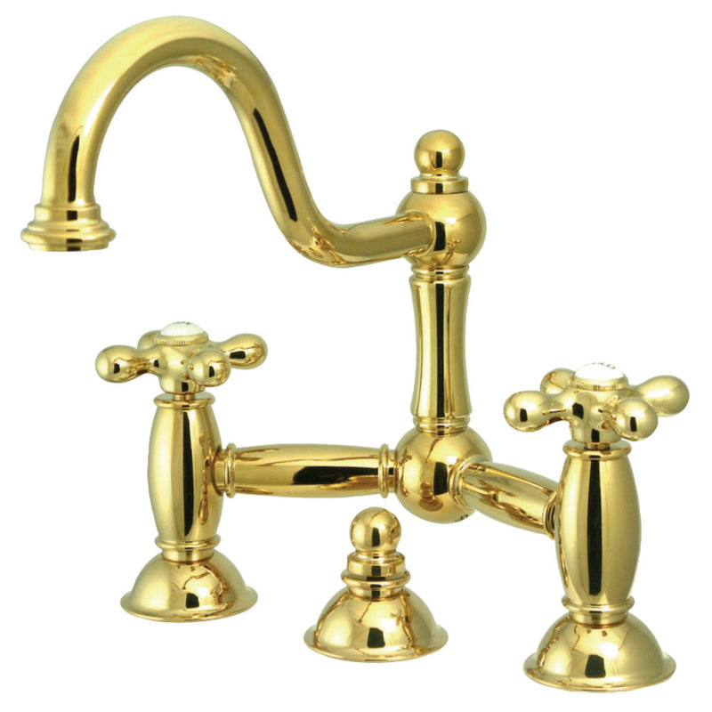 Kingston Brass KS3912AX Restoration Bathroom Bridge Faucet, Polished Brass - BNGBath