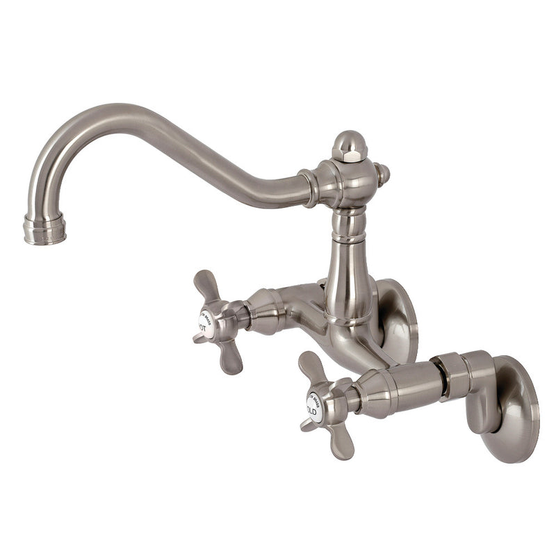 Kingston Brass KS3228BEX 6-Inch Adjustable Center Wall Mount Kitchen Faucet, Brushed Nickel - BNGBath