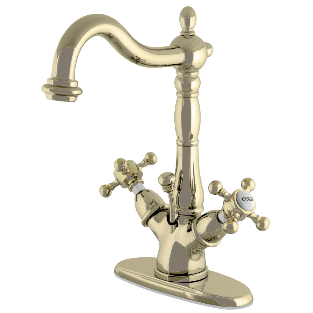 Kingston Brass KS1432BX Vintage Two-Handle Bathroom Faucet with Brass Pop-Up and Cover Plate, Polished Brass - BNGBath
