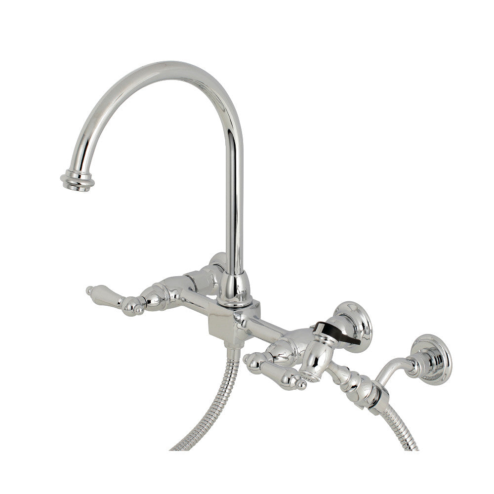 Kingston Brass KS1291ALBS Restoration Wall Mount Bridge Kitchen Faucet with Brass Sprayer, Polished Chrome - BNGBath