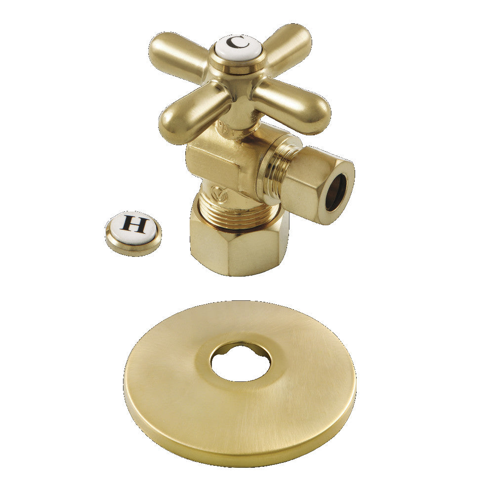 Kingston Brass CC53307XK 5/8-Inch X 3/8-Inch OD Comp Quarter-Turn Angle Stop Valve with Flange, Brushed Brass - BNGBath