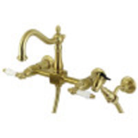 Thumbnail for Kingston Brass KS1267PLBS Heritage Wall Mount Bridge Kitchen Faucet with Brass Sprayer, Brushed Brass - BNGBath