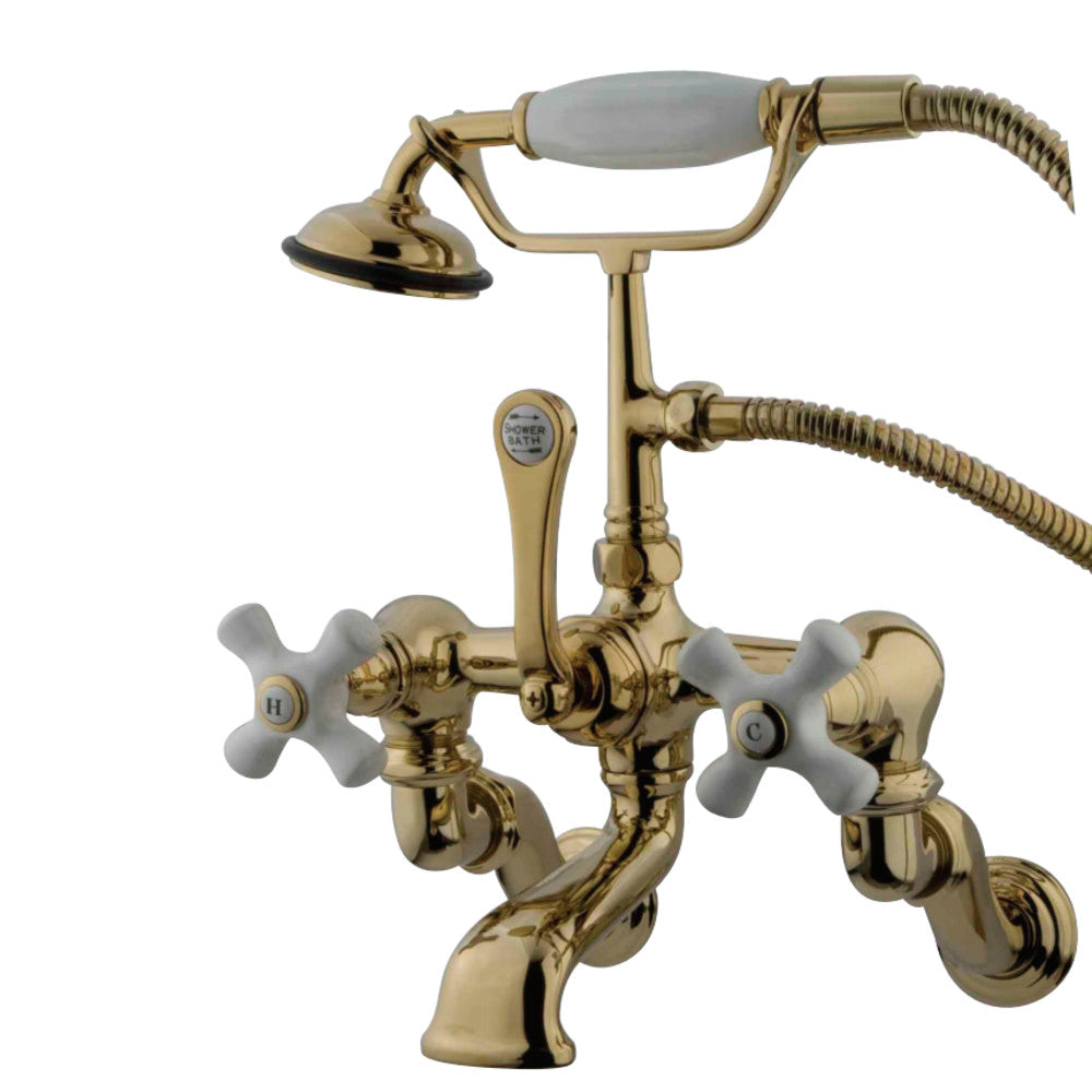 Kingston Brass CC465T2 Vintage Wall Mount Clawfoot Tub Faucet with Hand Shower, Polished Brass - BNGBath