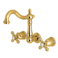 Thumbnail for Kingston Brass KS1252AX 8-Inch Center Wall Mount Bathroom Faucet, Polished Brass - BNGBath