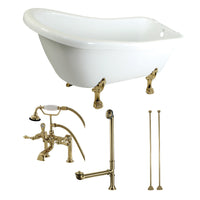 Thumbnail for Aqua Eden KTDE692823C2 67-Inch Acrylic Single Slipper Clawfoot Tub Combo with Faucet and Supply Lines, White/Polished Brass - BNGBath