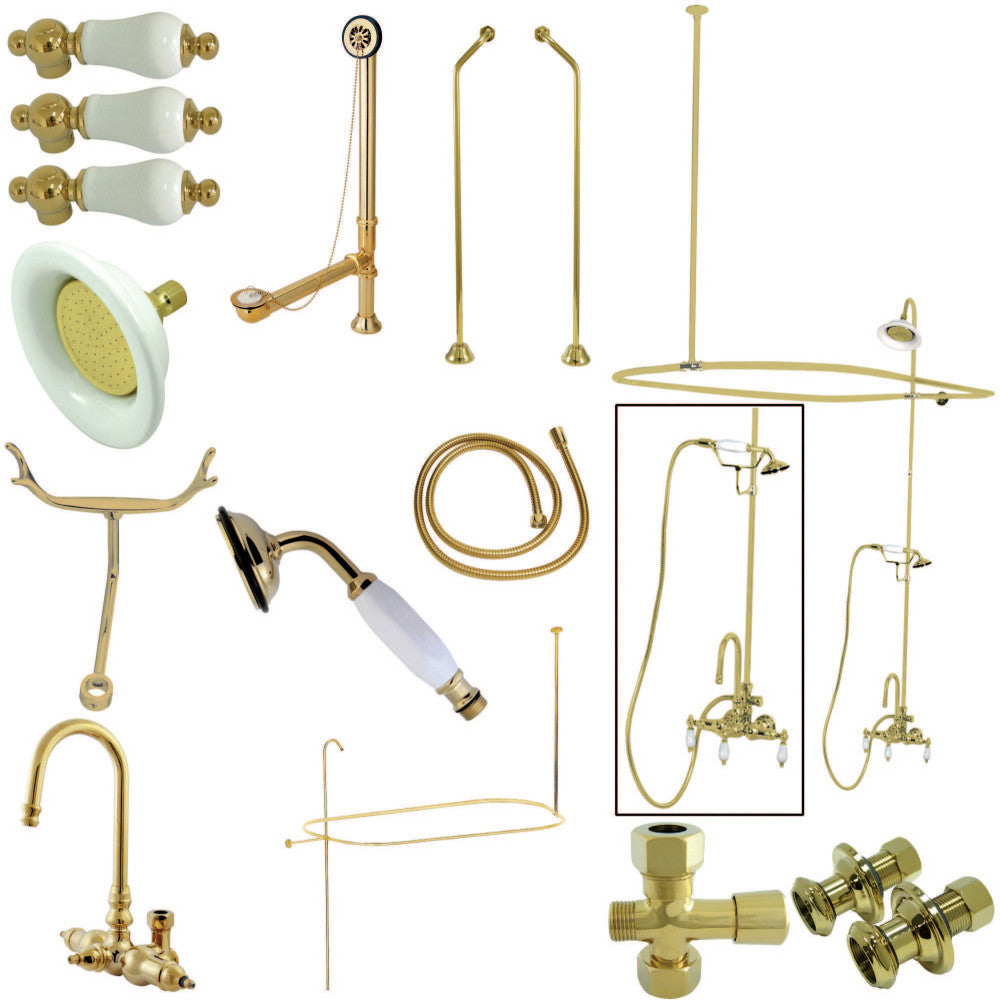 Kingston Brass CCK2182PL Vintage High Arc Gooseneck Clawfoot Tub Faucet Package, Polished Brass - BNGBath