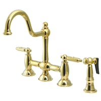Thumbnail for Kingston Brass KS3792GLBS Restoration Bridge Kitchen Faucet with Brass Sprayer, Polished Brass - BNGBath