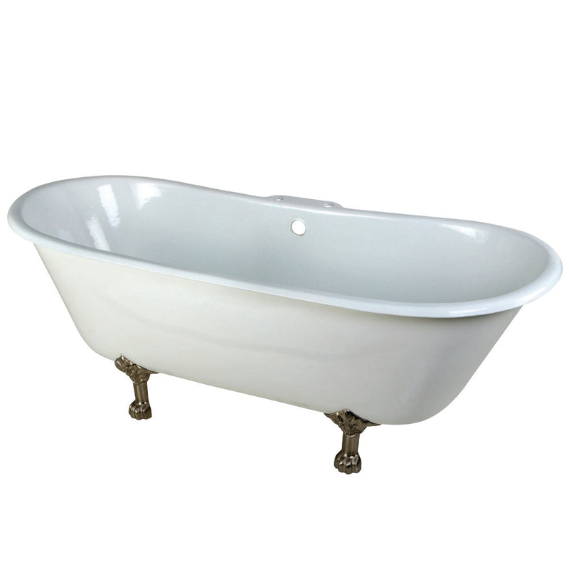 Aqua Eden VCT7D6728NH8 67-Inch Cast Iron Double Slipper Clawfoot Tub with 7-Inch Faucet Drillings, White/Brushed Nickel - BNGBath