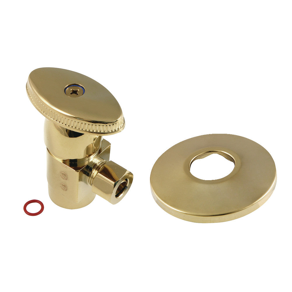 Kingston Brass CD43302VAK 1/2"IPS x 3/8"O.D. Anti-Seize Deluxe Quarter-Turn Ceramic Hardisc Cartridge Angle Stop with Flange, Polished Brass - BNGBath