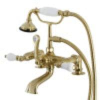 Thumbnail for Kingston Brass AE55T7 Aqua Vintage Wall Mount Tub Faucet with Hand Shower, Brushed Brass - BNGBath