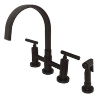 Thumbnail for Kingston Brass KS8265CMLBS Manhattan 2-Handle Kitchen Faucet with Brass Side Sprayer, Oil Rubbed Bronze - BNGBath