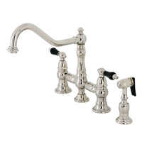 Thumbnail for Kingston Brass KS3276PKLBS Duchess Bridge Kitchen Faucet with Brass Sprayer, Polished Nickel - BNGBath