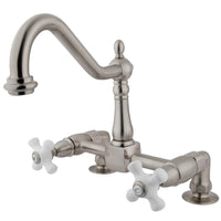 Thumbnail for Kingston Brass KS1148PX Heritage Two-Handle Bridge Kitchen Faucet, Brushed Nickel - BNGBath