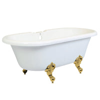 Thumbnail for Aqua Eden VT7DS672924H2 67-Inch Acrylic Double Ended Clawfoot Tub with 7-Inch Faucet Drillings, White/Polished Brass - BNGBath
