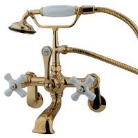 Thumbnail for Kingston Brass CC59T2 Vintage Adjustable Center Wall Mount Tub Faucet, Polished Brass - BNGBath