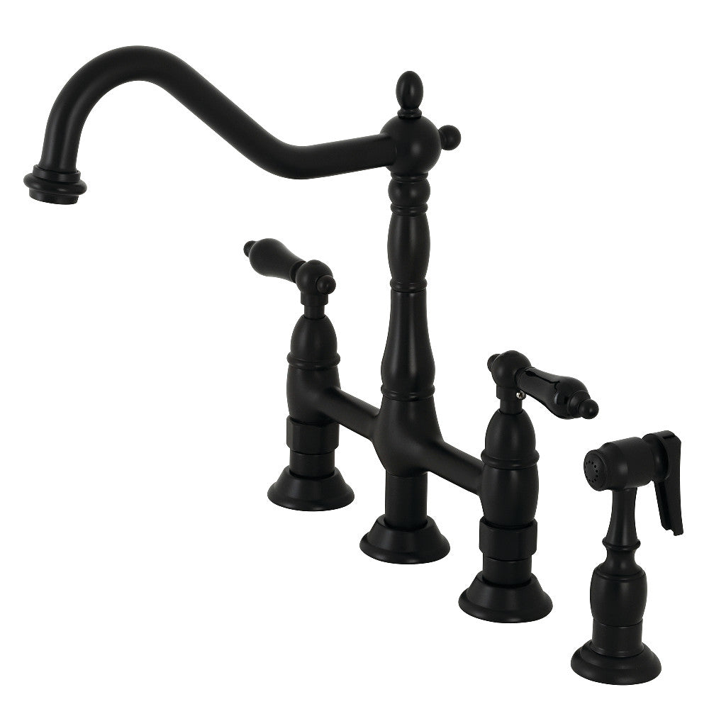 Kingston Brass KS1270PKLBS Duchess Bridge Kitchen Faucet with Brass Sprayer, Matte Black - BNGBath