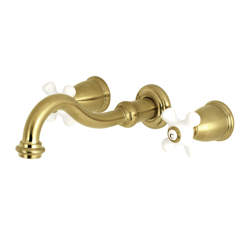 Kingston Brass KS3027PX Restoration Two-Handle Wall Mount Tub Faucet, Brushed Brass - BNGBath