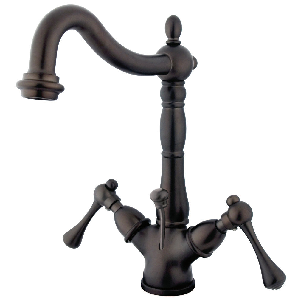 Kingston Brass KS1435BL Heritage Two-Handle Bathroom Faucet with Brass Pop-Up and Cover Plate, Oil Rubbed Bronze - BNGBath