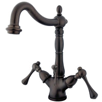 Thumbnail for Kingston Brass KS1435BL Heritage Two-Handle Bathroom Faucet with Brass Pop-Up and Cover Plate, Oil Rubbed Bronze - BNGBath