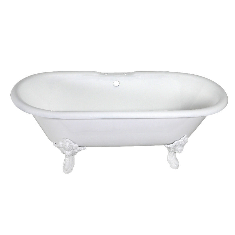 Aqua Eden VCT7DE7232NLW 72-Inch Cast Iron Double Ended Clawfoot Tub with 7-Inch Faucet Drillings, White - BNGBath