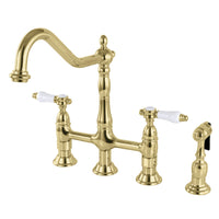 Thumbnail for Kingston Brass KS1272BPLBS Bel-Air Bridge Kitchen Faucet with Brass Sprayer, Polished Brass - BNGBath