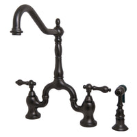Thumbnail for Kingston Brass KS7755ALBS English Country Kitchen Bridge Faucet with Brass Sprayer, Oil Rubbed Bronze - BNGBath