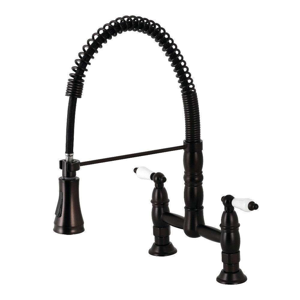 Gourmetier GS1275PL Heritage Two-Handle Deck-Mount Pull-Down Sprayer Kitchen Faucet, Oil Rubbed Bronze - BNGBath
