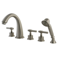 Thumbnail for Kingston Brass KS23685ML Manhattan Roman Tub Faucet with Hand Shower, Brushed Nickel - BNGBath