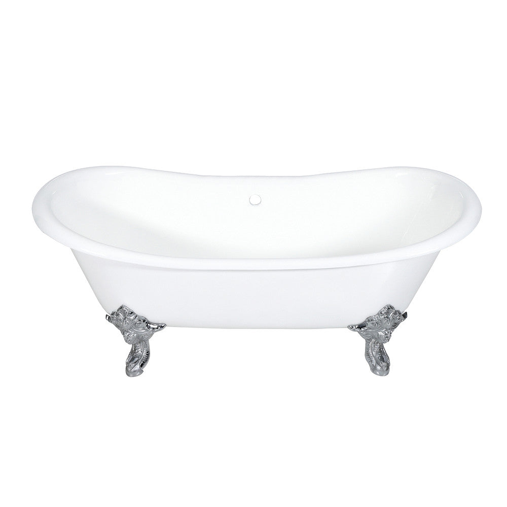 Aqua Eden VCTNDS7231NL1 72-Inch Cast Iron Double Slipper Clawfoot Tub (No Faucet Drillings), White/Polished Chrome - BNGBath