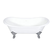 Thumbnail for Aqua Eden VCTNDS7231NL1 72-Inch Cast Iron Double Slipper Clawfoot Tub (No Faucet Drillings), White/Polished Chrome - BNGBath