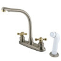 Thumbnail for Kingston Brass KB719AX Victorian Centerset Kitchen Faucet, Brushed Nickel/Polished Brass - BNGBath