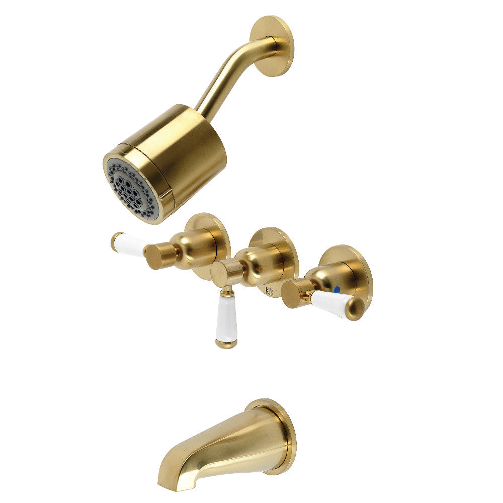Kingston Brass KBX8137DPL Paris Three-Handle Tub and Shower Faucet, Brushed Brass - BNGBath