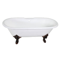 Thumbnail for Aqua Eden VCT7DE7232NL5 72-Inch Cast Iron Double Ended Clawfoot Tub with 7-Inch Faucet Drillings, White/Oil Rubbed Bronze - BNGBath