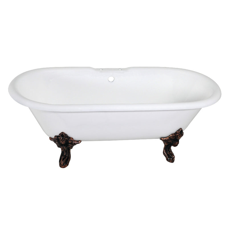 Aqua Eden VCT7DE7232NL5 72-Inch Cast Iron Double Ended Clawfoot Tub with 7-Inch Faucet Drillings, White/Oil Rubbed Bronze - BNGBath