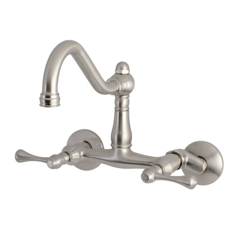 Kingston Brass KS3228BL Vintage 6" Adjustable Center Wall Mount Kitchen Faucet, Brushed Nickel - BNGBath