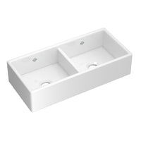 Thumbnail for Shaws Shaws 39 Inch Shaker Double Bowl Apron Front Fireclay Kitchen Sink - BNGBath