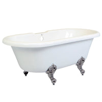 Thumbnail for Aqua Eden VTDS672924H8 67-Inch Acrylic Double Ended Clawfoot Tub (No Faucet Drillings), White/Brushed Nickel - BNGBath