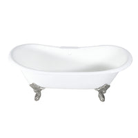 Thumbnail for Aqua Eden VCT7DS7231NL8 72-Inch Cast Iron Double Slipper Clawfoot Tub with 7-Inch Faucet Drillings, White/Brushed Nickel - BNGBath
