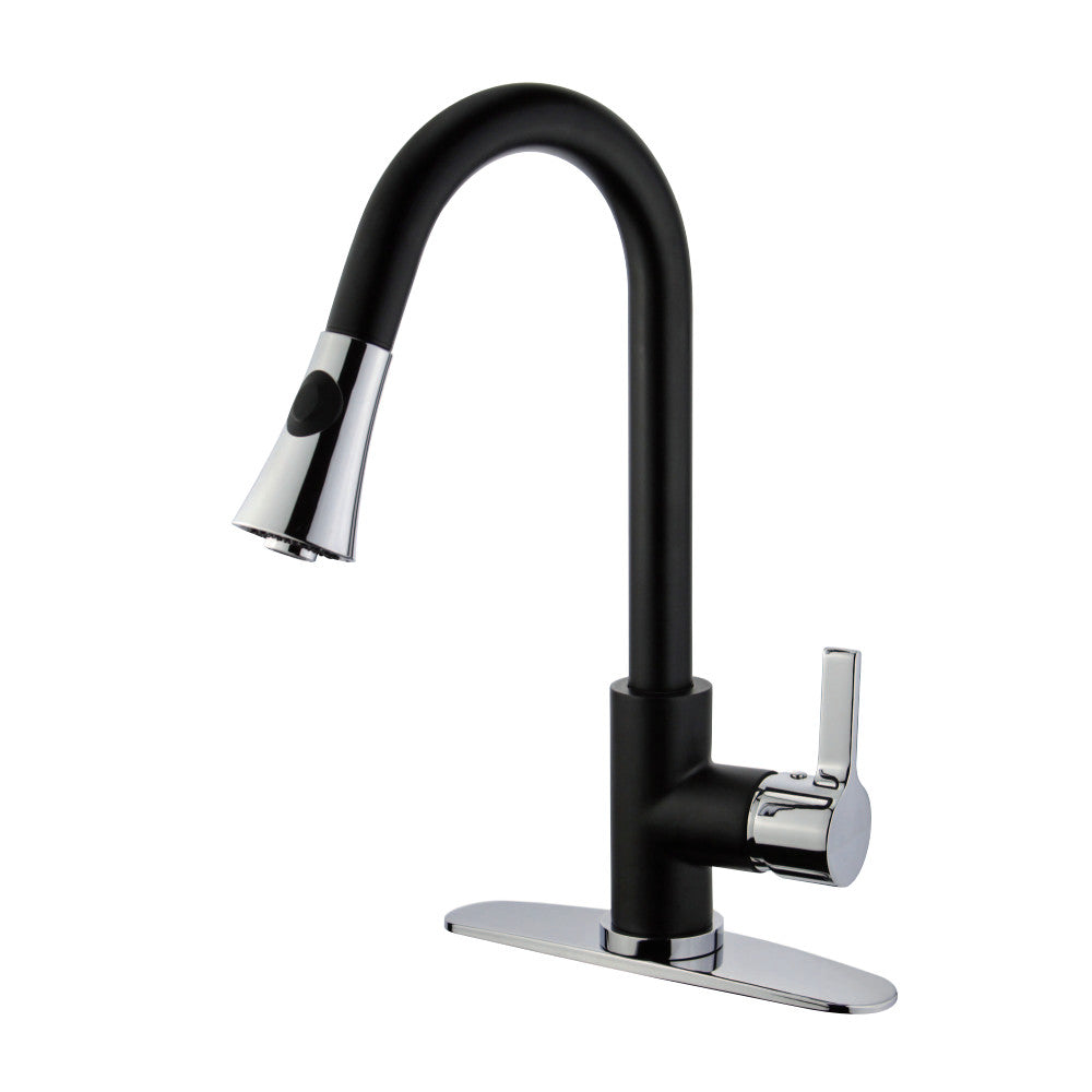 Gourmetier LS8727CTL Continental Single-Handle Pull-Down Kitchen Faucet, Matte Black/Polished Chrome - BNGBath