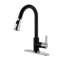 Thumbnail for Gourmetier LS8727CTL Continental Single-Handle Pull-Down Kitchen Faucet, Matte Black/Polished Chrome - BNGBath