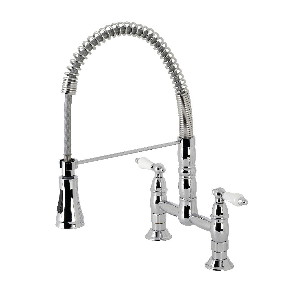 Gourmetier GS1271PL Heritage Two-Handle Deck-Mount Pull-Down Sprayer Kitchen Faucet, Polished Chrome - BNGBath