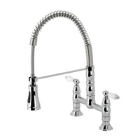 Thumbnail for Gourmetier GS1271PL Heritage Two-Handle Deck-Mount Pull-Down Sprayer Kitchen Faucet, Polished Chrome - BNGBath