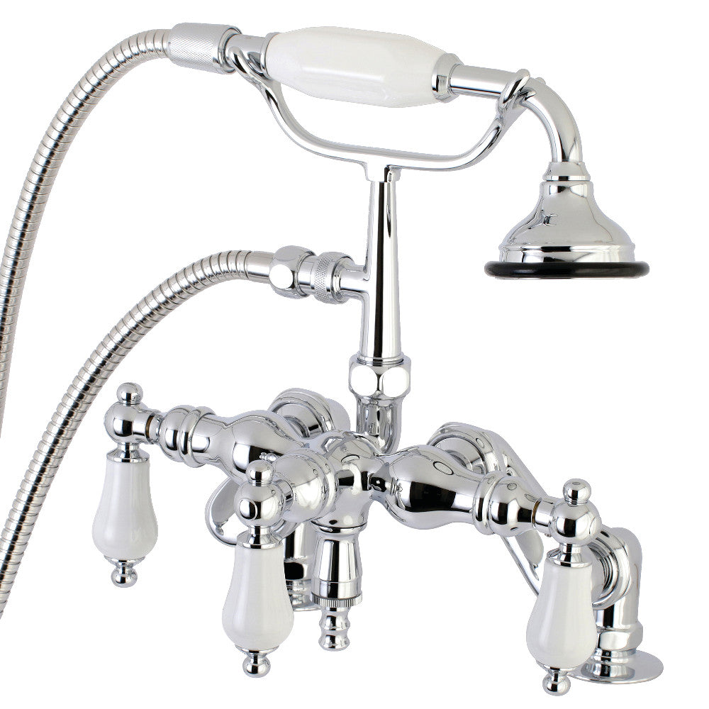 Kingston Brass AE622T1 Auqa Vintage 3-3/8 Inch Adjustable Deck Mount Tub Faucet with Hand Shower, Polished Chrome - BNGBath