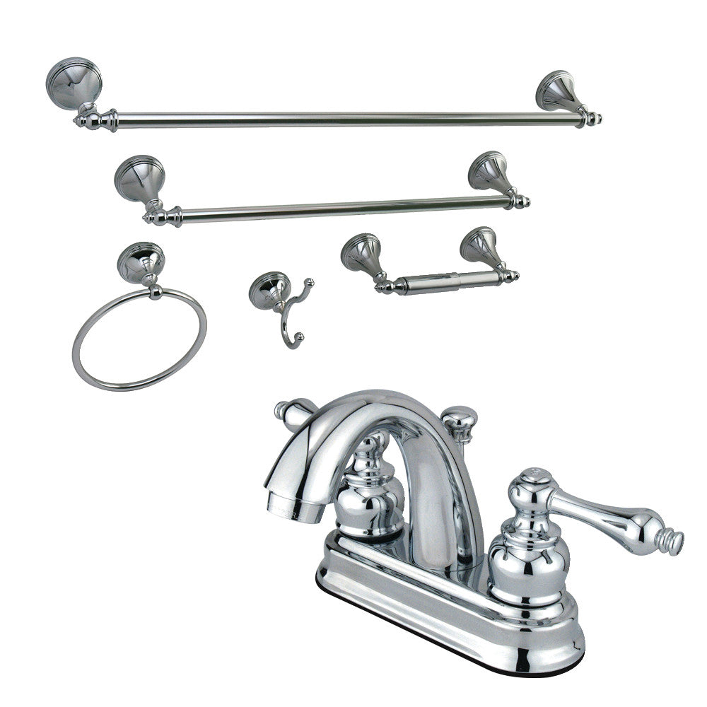Kingston Brass KBK5611AL 4 in. Bathroom Faucet with 5-Piece Bathroom Hardware Combo, Polished Chrome - BNGBath