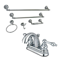 Thumbnail for Kingston Brass KBK5611AL 4 in. Bathroom Faucet with 5-Piece Bathroom Hardware Combo, Polished Chrome - BNGBath